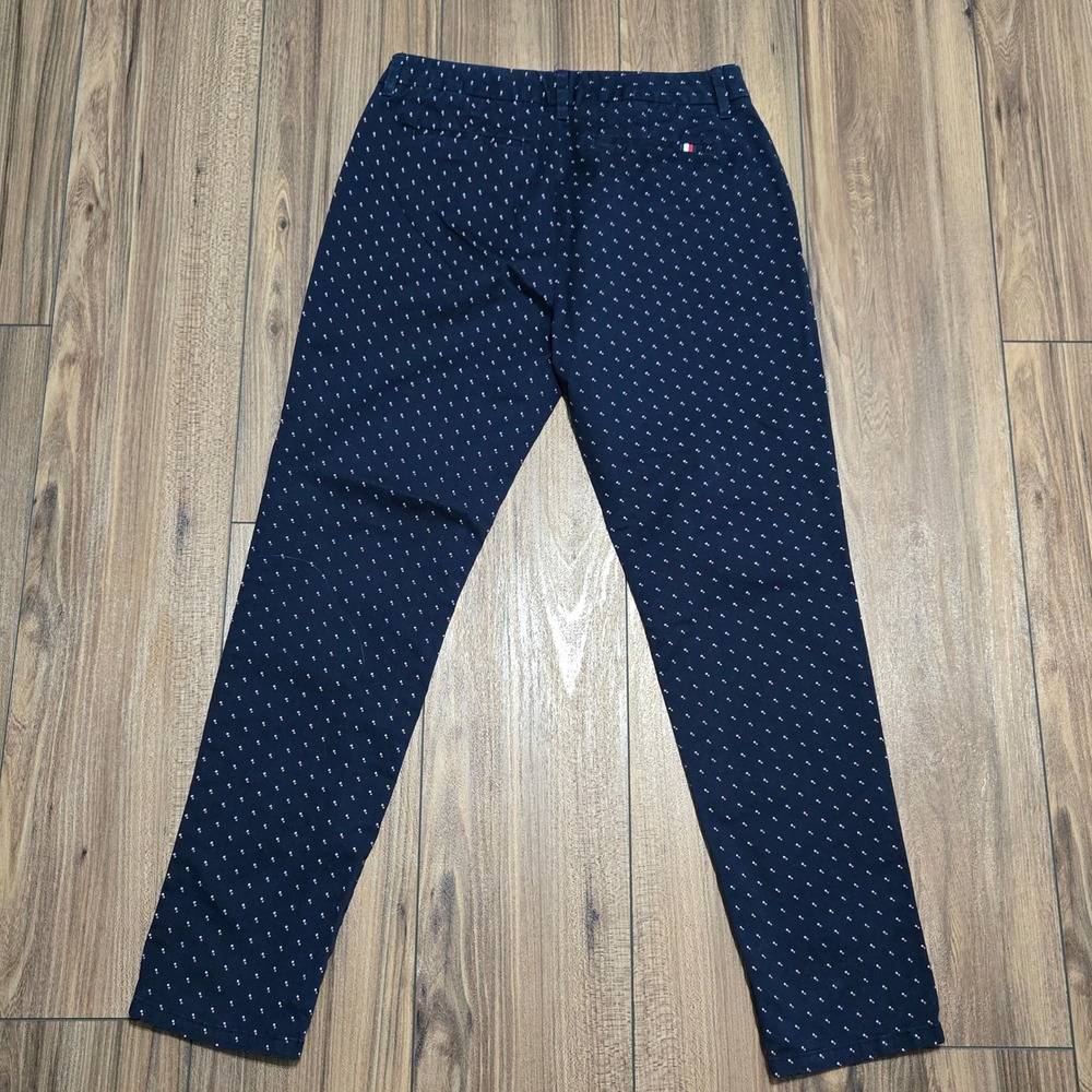 Tommy Hilfiger Hampton Stretch Slim Chino Navy Blue Dots Pants Mid Rise Size 8 - Picture 7 of 13
